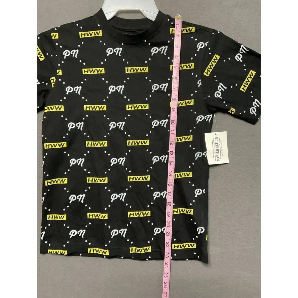 Parish Nation Boys Medium Graphic‎ Tee Black Yellow PN HWW Logo Print Shirt